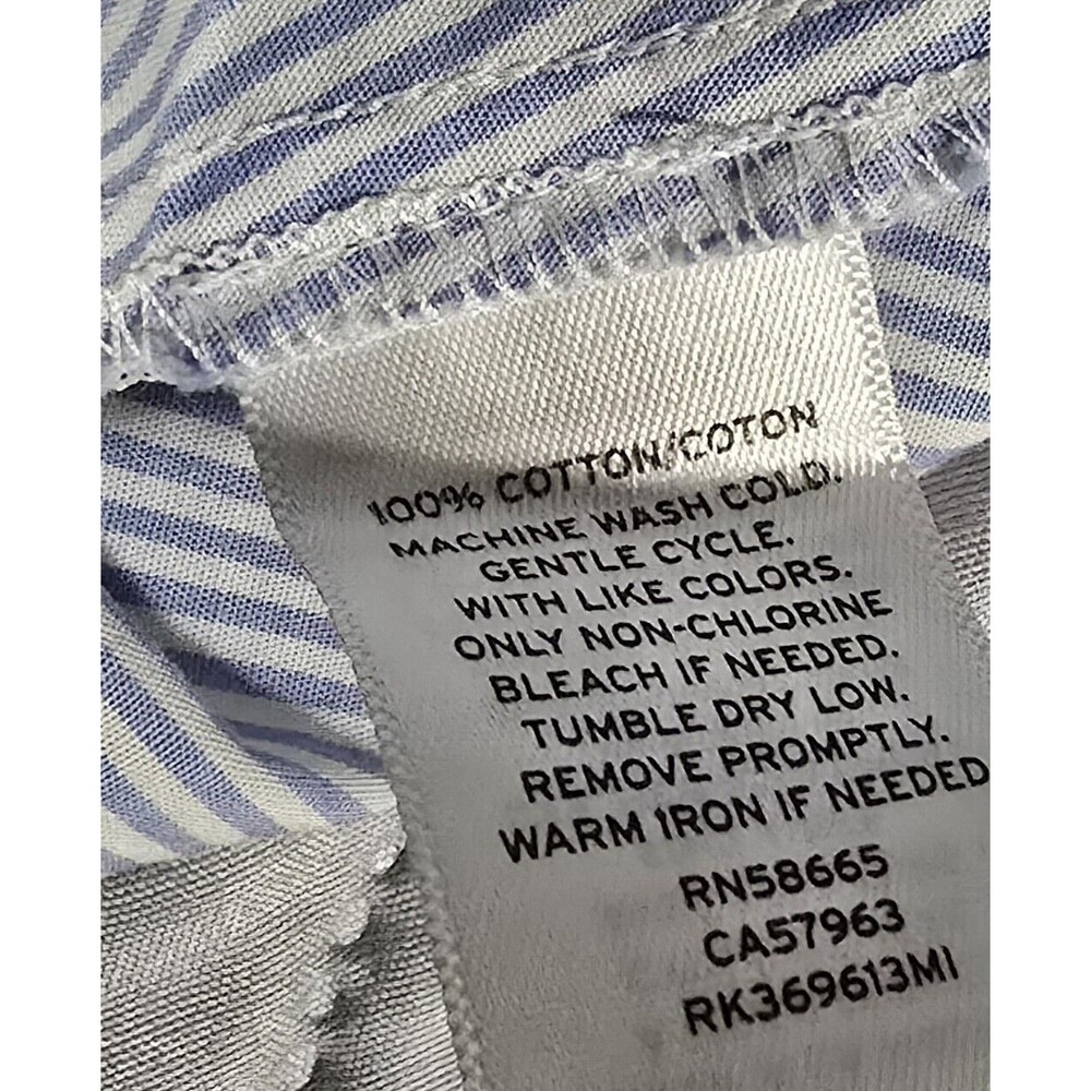 Women's SMALL Flare Sleeve V-Neck Blouse Top Shirt Blue & White Pin Stripes EUC - Picture 13 of 16